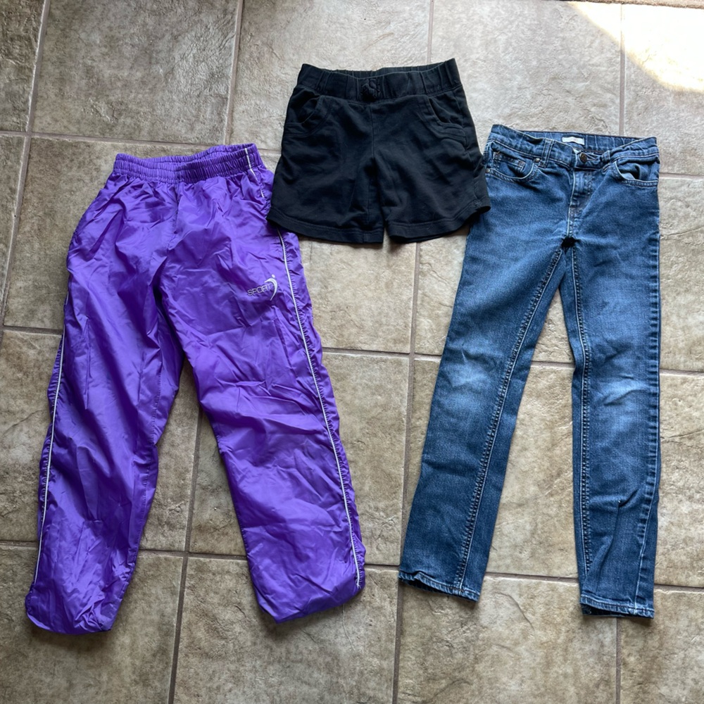 Kids Purple Joggers, Black Shorts, and Blue Jeans bundle